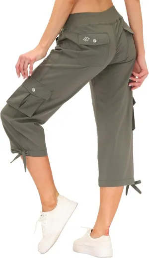 MoFiz Women's Cargo Capris Hiking Pants Lightweight Quick Dry Outdoor Athletic Travel Casual Loose Comfy Cute Pockets