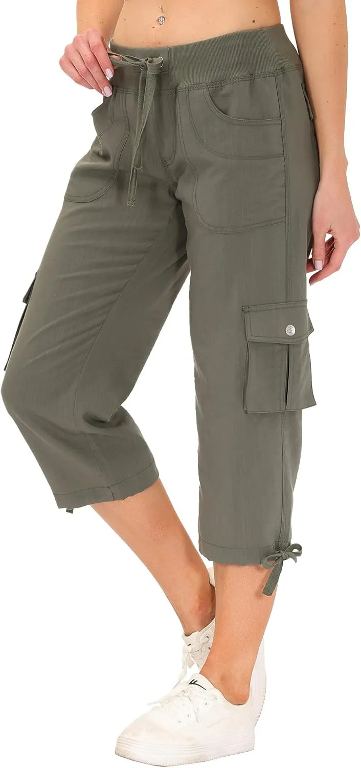 MoFiz Women's Cargo Capris Hiking Pants Lightweight Quick Dry Outdoor Athletic Travel Casual Loose Comfy Cute Pockets