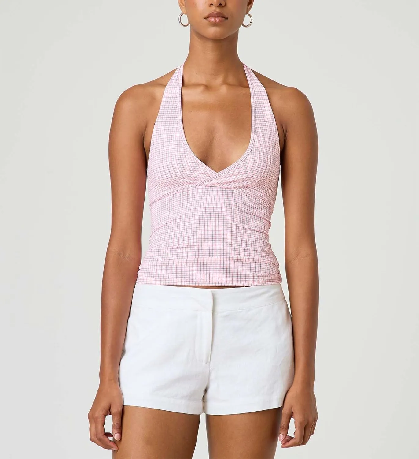 Muineobuka Women Y2K Striped Halter Top Tie Back Sleeveless Slim Fit Backless Tank Top Folding Crop Camisole Streetwear