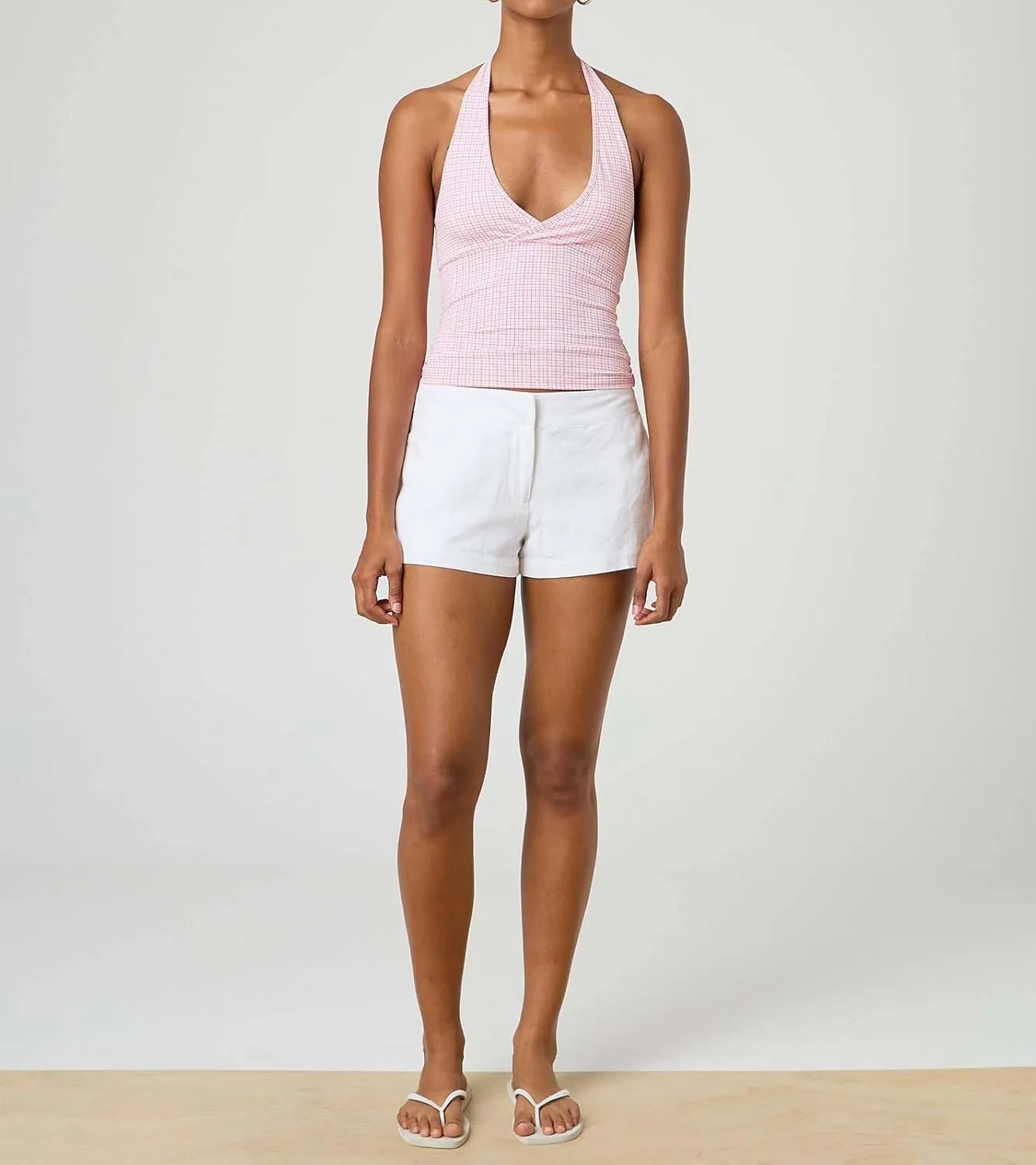 Muineobuka Women Y2K Striped Halter Top Tie Back Sleeveless Slim Fit Backless Tank Top Folding Crop Camisole Streetwear
