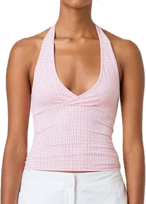 Muineobuka Women Y2K Striped Halter Top Tie Back Sleeveless Slim Fit Backless Tank Top Folding Crop Camisole Streetwear