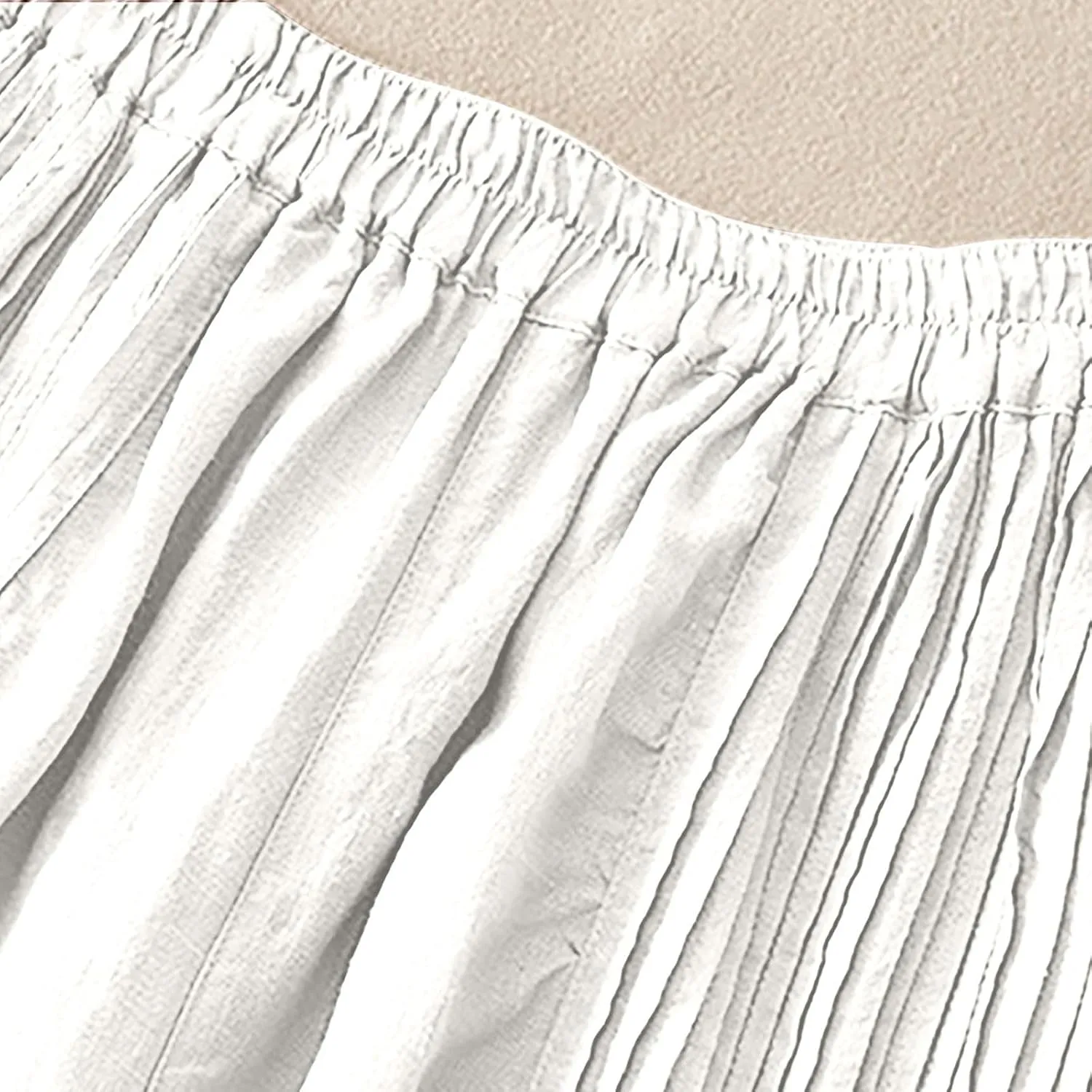 Mzkdieey Cotton Linen Palazzo Pants for Women Culottes Dressy Summer Wide Leg Pleated Flowy Pants Boho Casual Beach Trousers