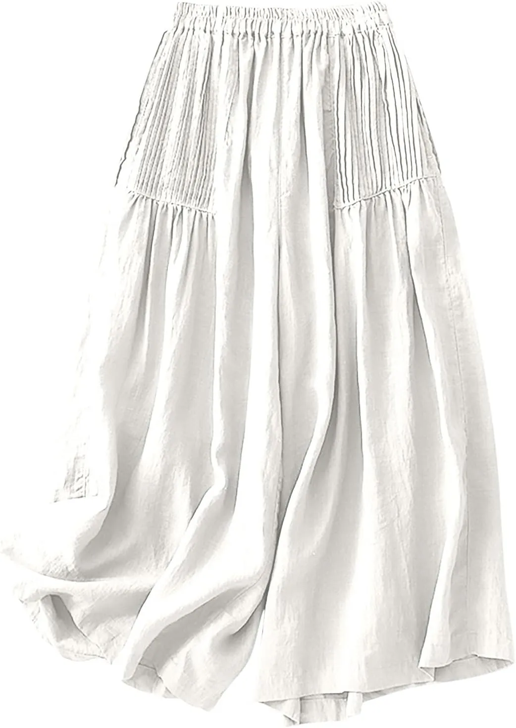 Mzkdieey Cotton Linen Palazzo Pants for Women Culottes Dressy Summer Wide Leg Pleated Flowy Pants Boho Casual Beach Trousers