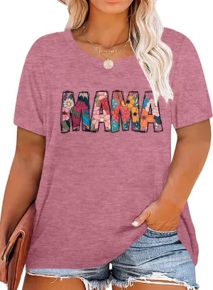 NANYUAYA Plus Size Mama Shirt for Women Mom Printed Tshirt Vintage Floral Graphic Tee Loose Fitting Short Sleeve Top