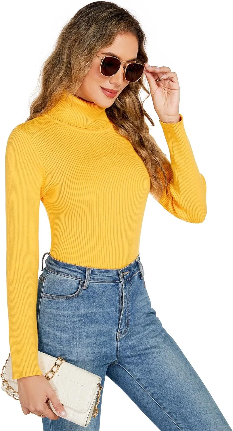 nine bull Womens Solid Basic Stretch Turtleneck Pullover Knit Sweater
