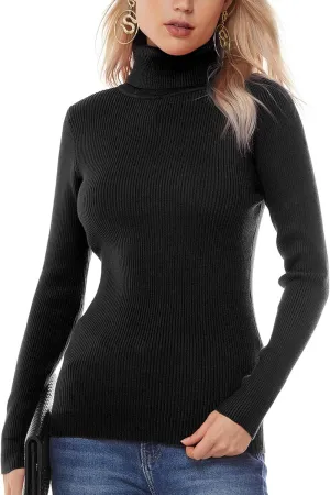 nine bull Womens Solid Basic Stretch Turtleneck Pullover Knit Sweater