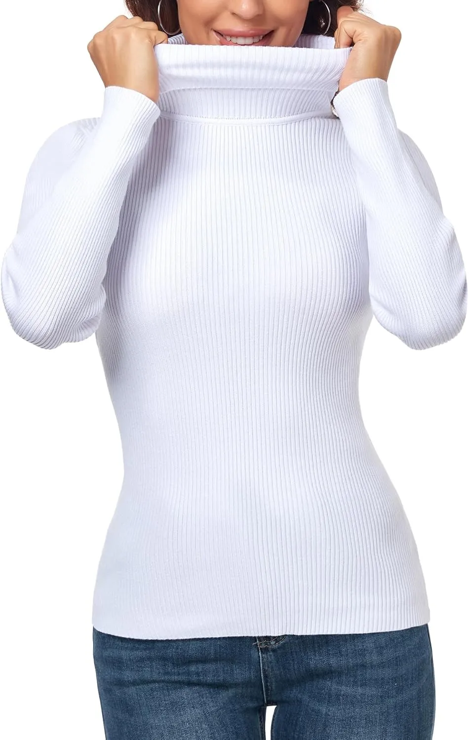nine bull Womens Solid Basic Stretch Turtleneck Pullover Knit Sweater