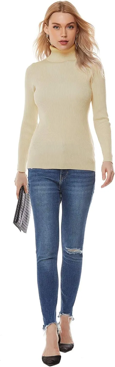 nine bull Womens Solid Basic Stretch Turtleneck Pullover Knit Sweater
