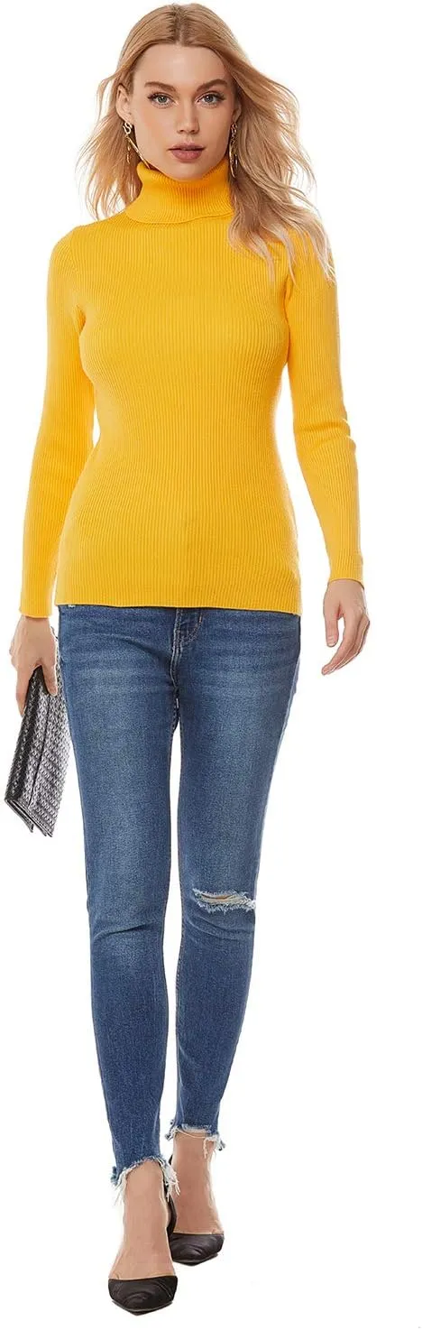 nine bull Womens Solid Basic Stretch Turtleneck Pullover Knit Sweater