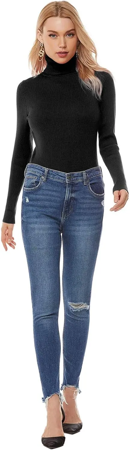 nine bull Womens Solid Basic Stretch Turtleneck Pullover Knit Sweater