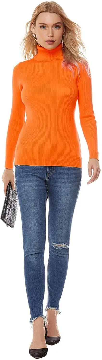 nine bull Womens Solid Basic Stretch Turtleneck Pullover Knit Sweater
