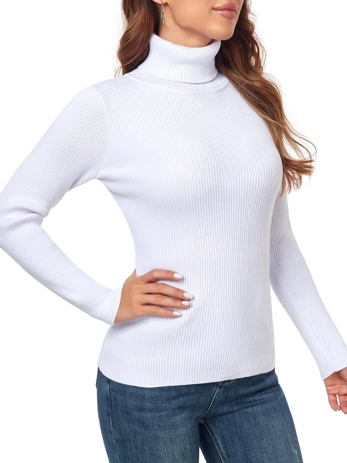 nine bull Womens Solid Basic Stretch Turtleneck Pullover Knit Sweater