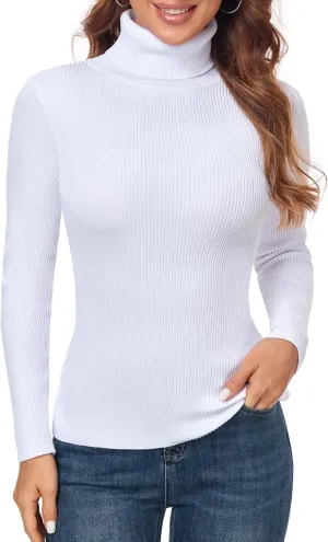 nine bull Womens Solid Basic Stretch Turtleneck Pullover Knit Sweater