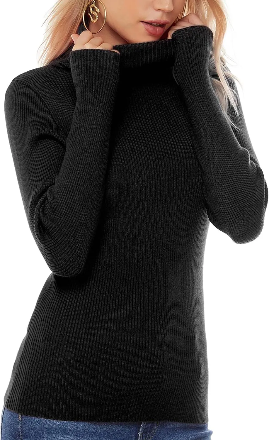 nine bull Womens Solid Basic Stretch Turtleneck Pullover Knit Sweater