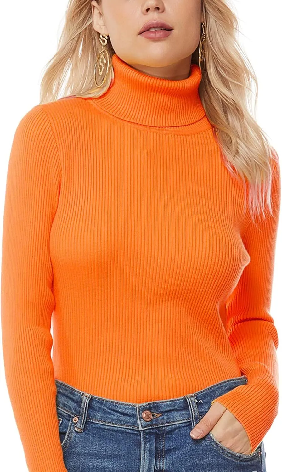 nine bull Womens Solid Basic Stretch Turtleneck Pullover Knit Sweater