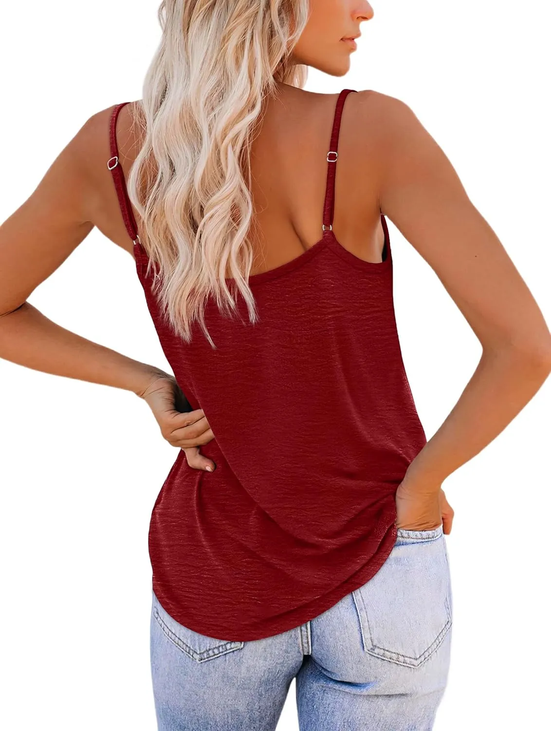 OFEEFAN Tank Top for Women Adjustable Spaghetti Strap Camisole Scoop Neck Sleeveless Cami Top S-3XL