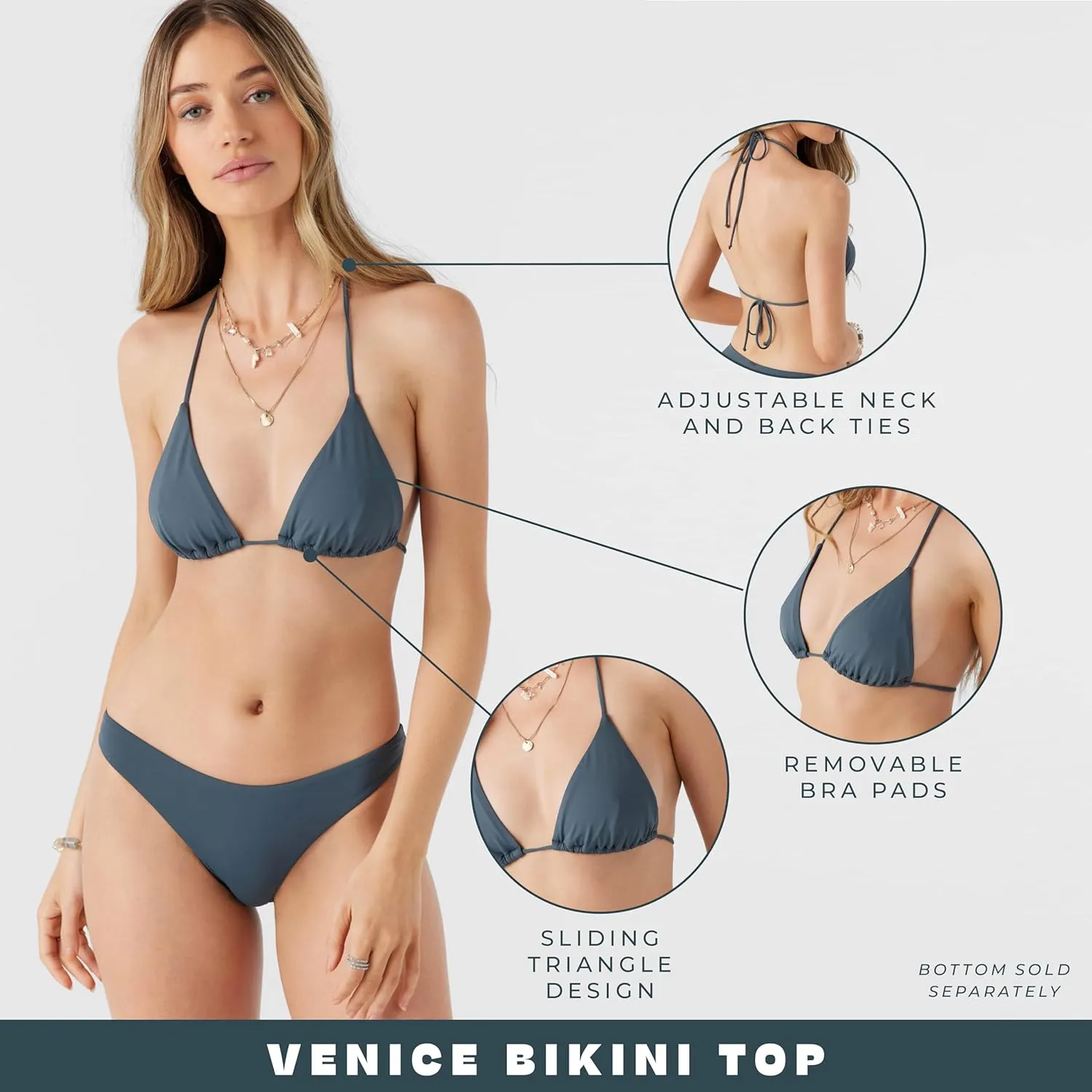 O'NEILL Women's Venice Triangle Bikini Top, String Bikini Top Design, Triangle Bikini Tops for Women Stylish and Comfortable