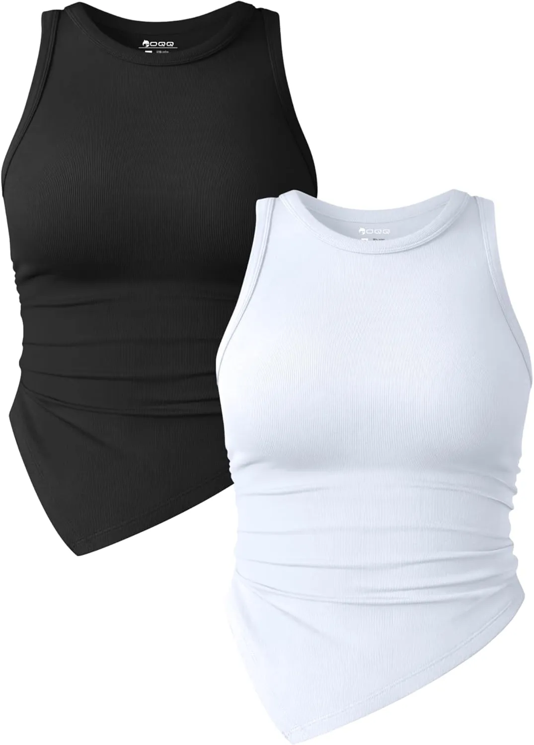 OQQ Women's 2 Piece Tank Tops Ruched Crew Neck Sleeveless Basic Stretch Tee Shirts