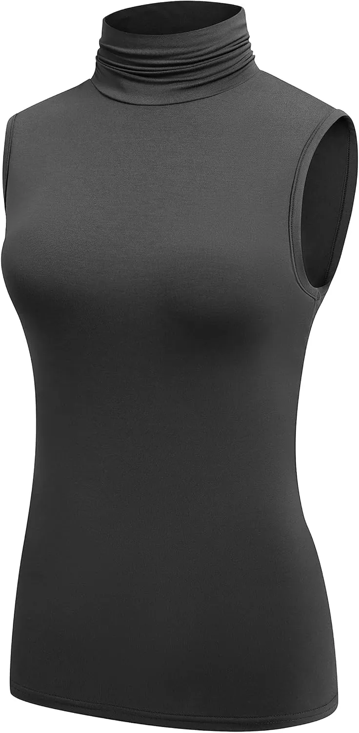 OThread & Co. Women's Sleeveless Turtleneck T-Shirt Basic Stretch Layer Comfy High Neck Tank Top
