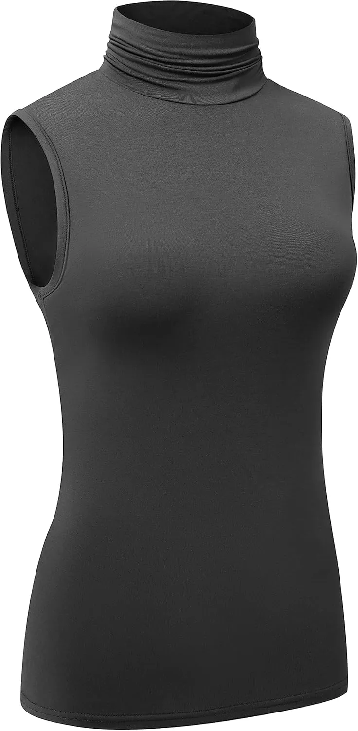 OThread & Co. Women's Sleeveless Turtleneck T-Shirt Basic Stretch Layer Comfy High Neck Tank Top