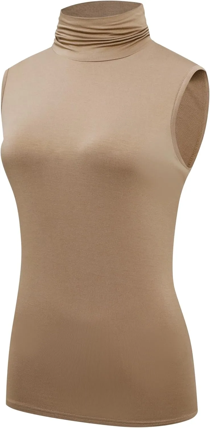 OThread & Co. Women's Sleeveless Turtleneck T-Shirt Basic Stretch Layer Comfy High Neck Tank Top