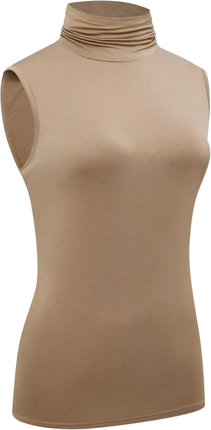 OThread & Co. Women's Sleeveless Turtleneck T-Shirt Basic Stretch Layer Comfy High Neck Tank Top