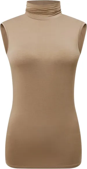 OThread & Co. Women's Sleeveless Turtleneck T-Shirt Basic Stretch Layer Comfy High Neck Tank Top