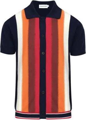 OXKNIT Mens Knitted Vintage Polo, Gradient Stripe Short Sleeve Retro Polo Shirt for Men 60s&70s