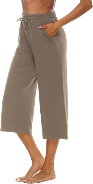 OYANUS Capris for Women Casual Summer Loose Comfy Drawstring Wide Leg Capri Pants with Pockets