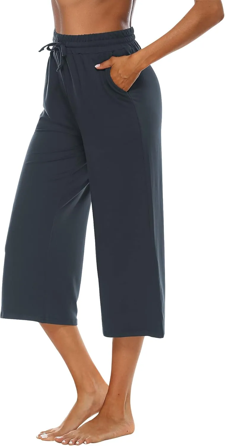 OYANUS Capris for Women Casual Summer Loose Comfy Drawstring Wide Leg Capri Pants with Pockets