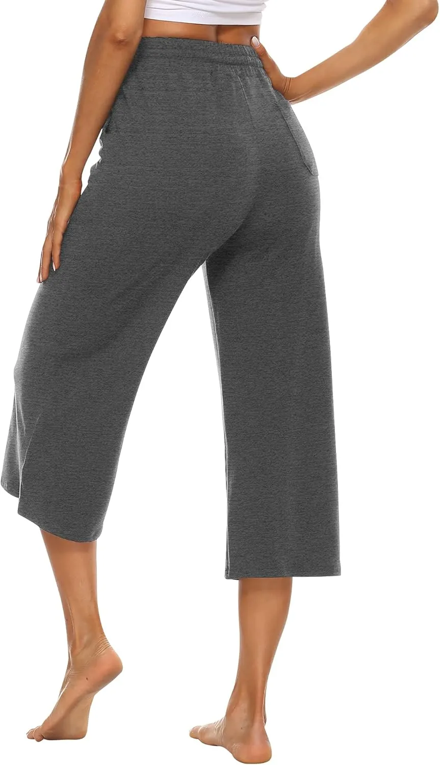 OYANUS Capris for Women Casual Summer Loose Comfy Drawstring Wide Leg Capri Pants with Pockets