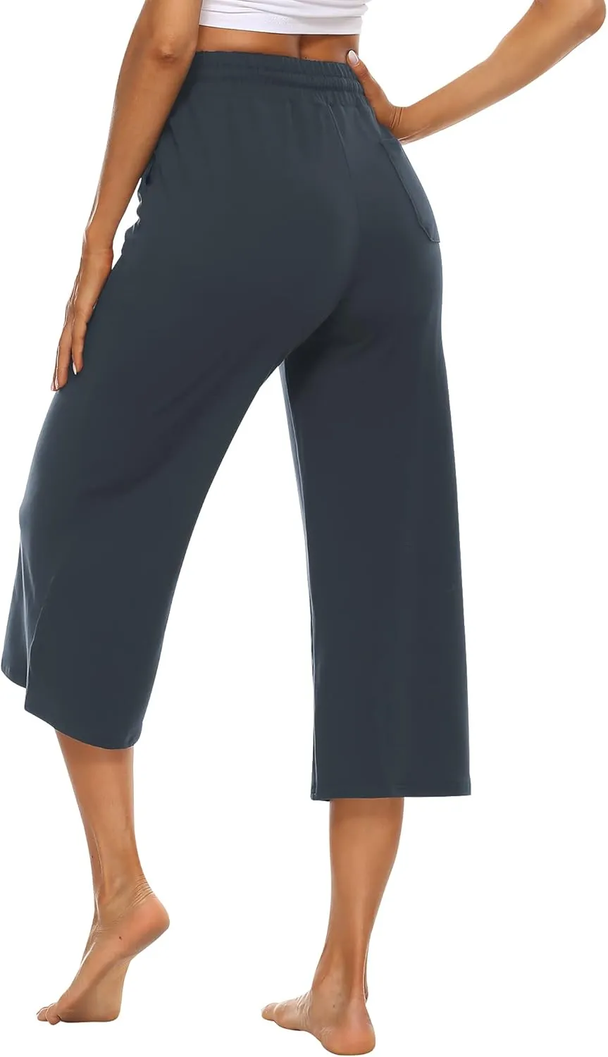 OYANUS Capris for Women Casual Summer Loose Comfy Drawstring Wide Leg Capri Pants with Pockets