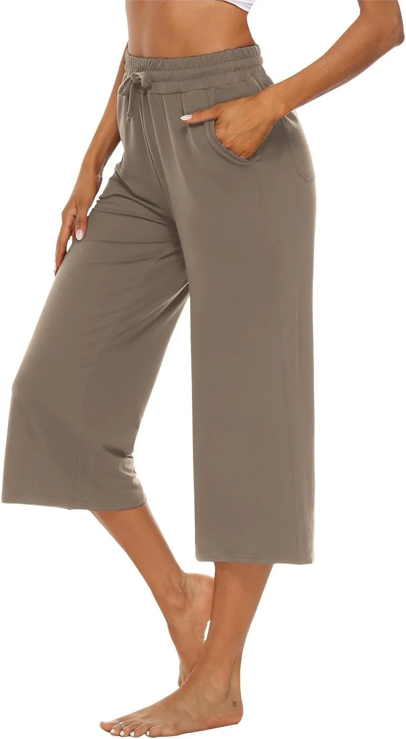 OYANUS Capris for Women Casual Summer Loose Comfy Drawstring Wide Leg Capri Pants with Pockets