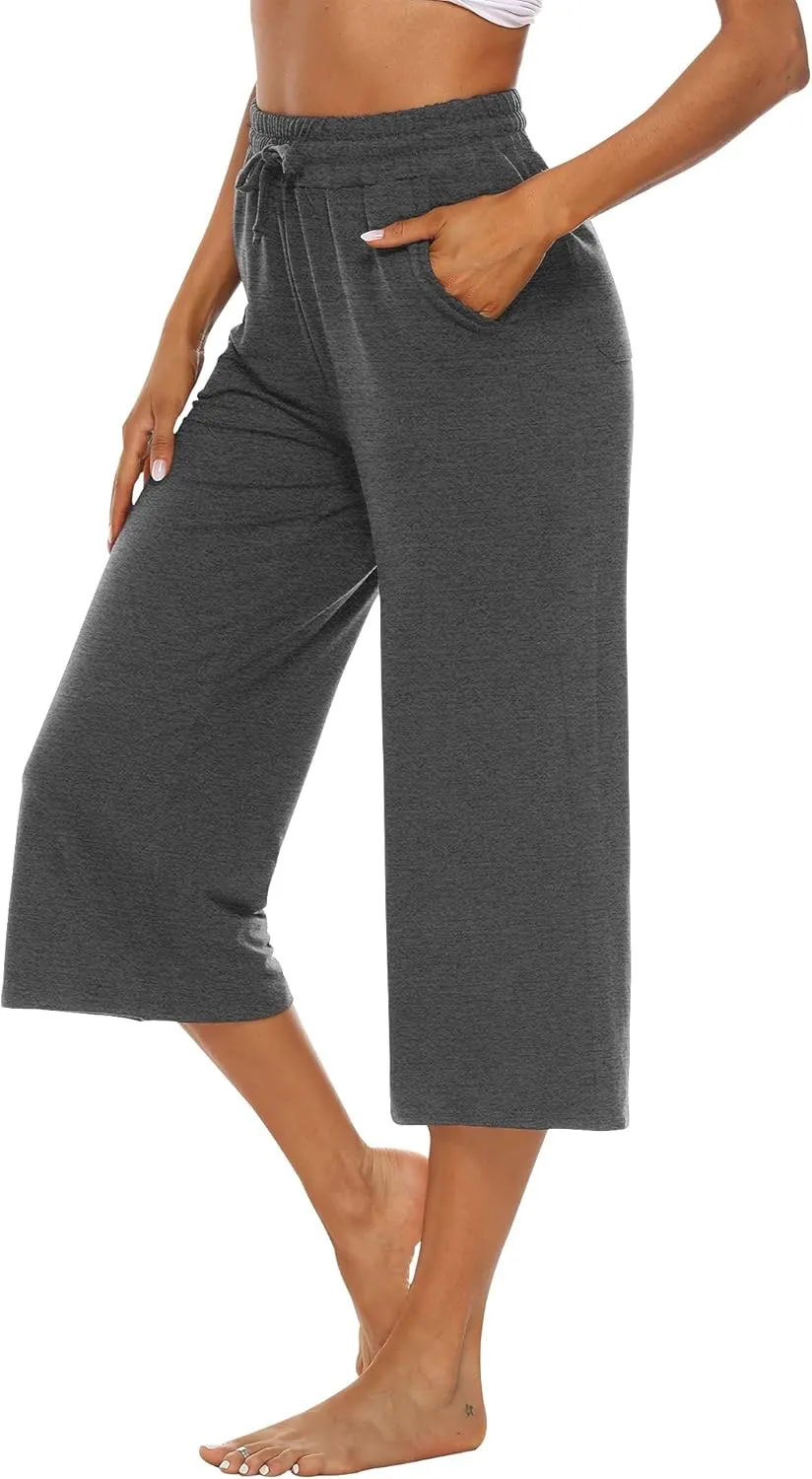 OYANUS Capris for Women Casual Summer Loose Comfy Drawstring Wide Leg Capri Pants with Pockets