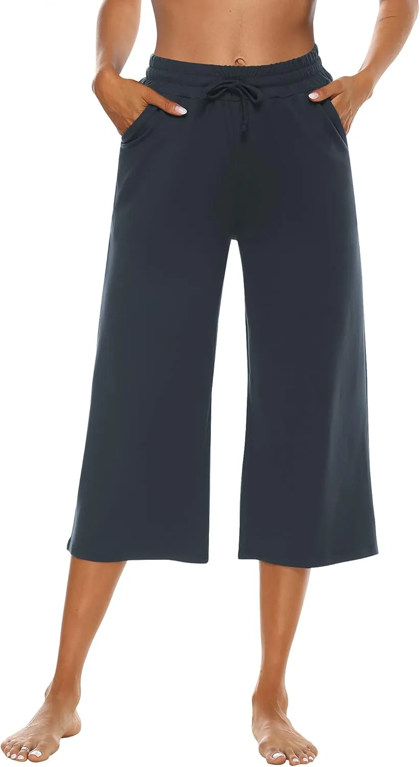 OYANUS Capris for Women Casual Summer Loose Comfy Drawstring Wide Leg Capri Pants with Pockets