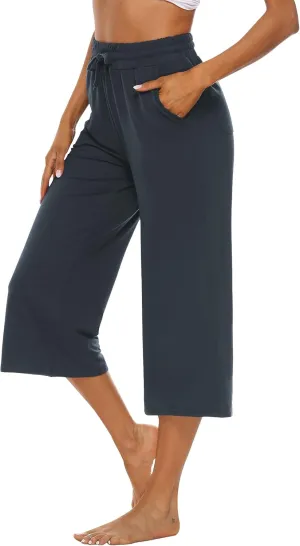 OYANUS Capris for Women Casual Summer Loose Comfy Drawstring Wide Leg Capri Pants with Pockets