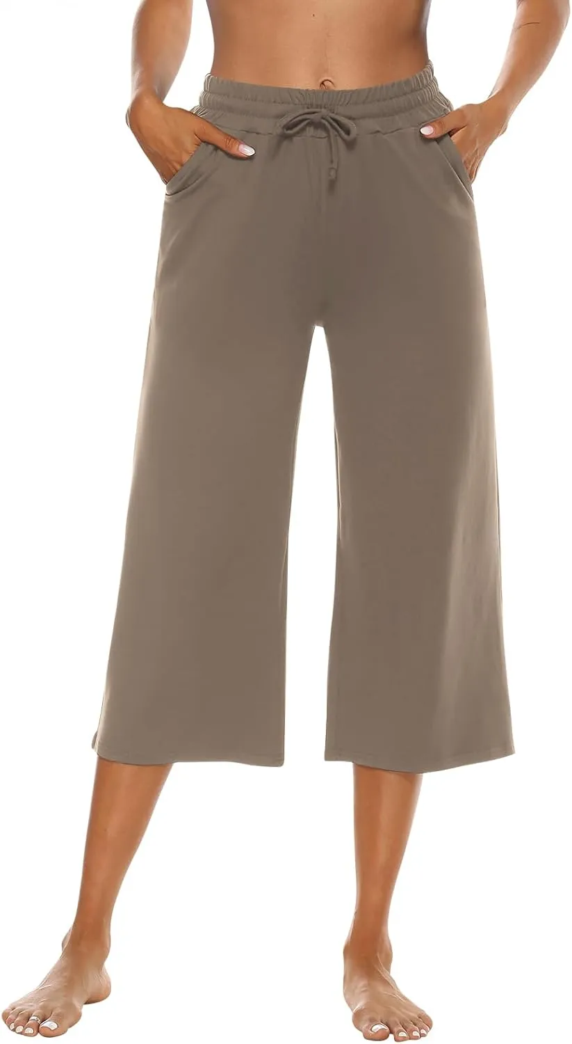 OYANUS Capris for Women Casual Summer Loose Comfy Drawstring Wide Leg Capri Pants with Pockets