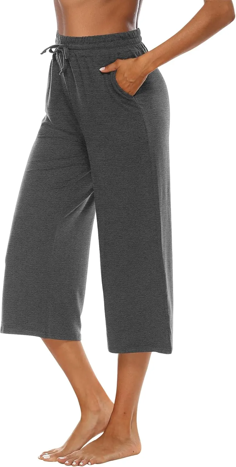 OYANUS Capris for Women Casual Summer Loose Comfy Drawstring Wide Leg Capri Pants with Pockets
