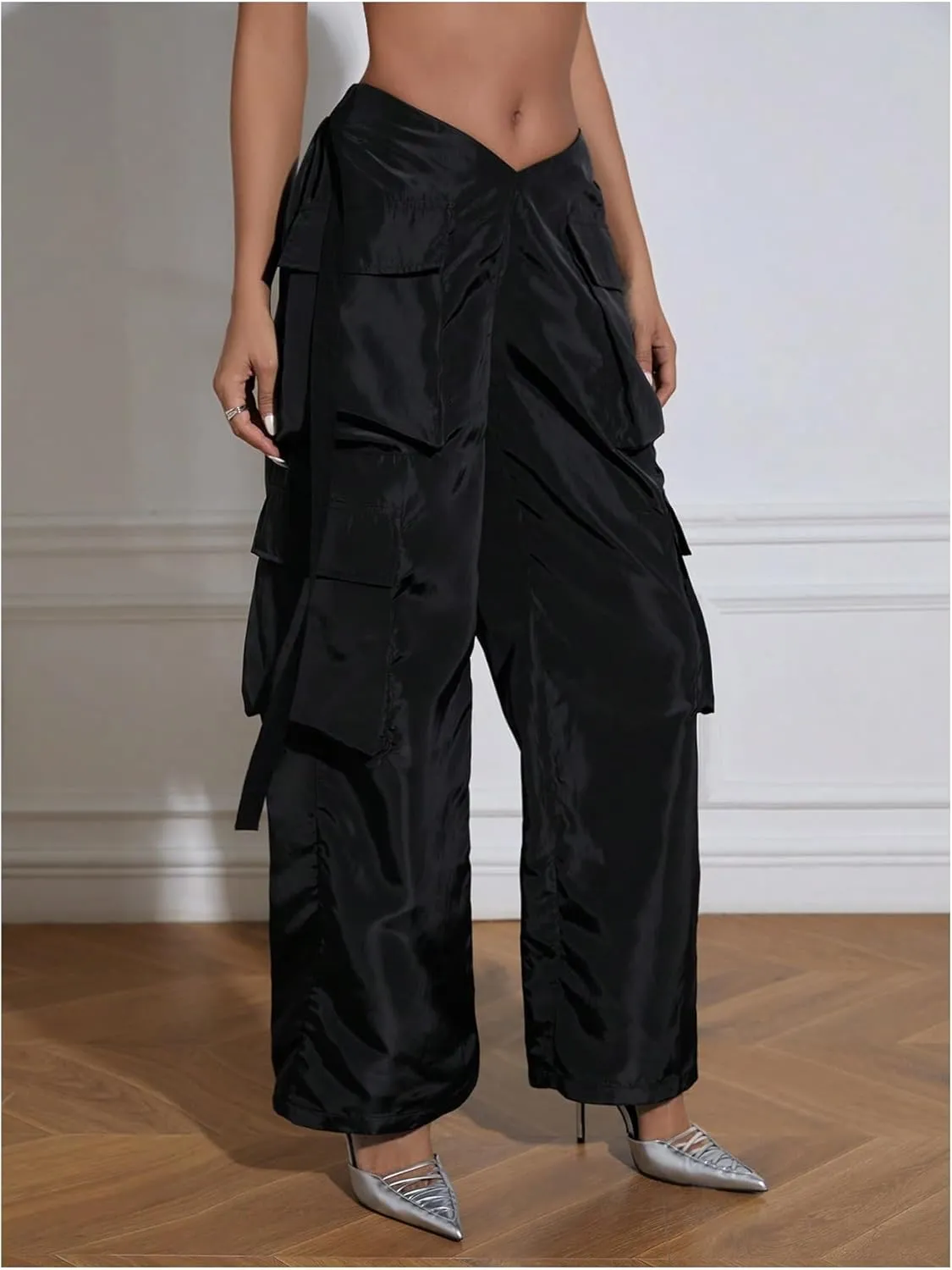 OYOANGLE Women's High Waist Flap Pocket Cargo Pants Fashion Y2K Streetwear Baggy Trousers
