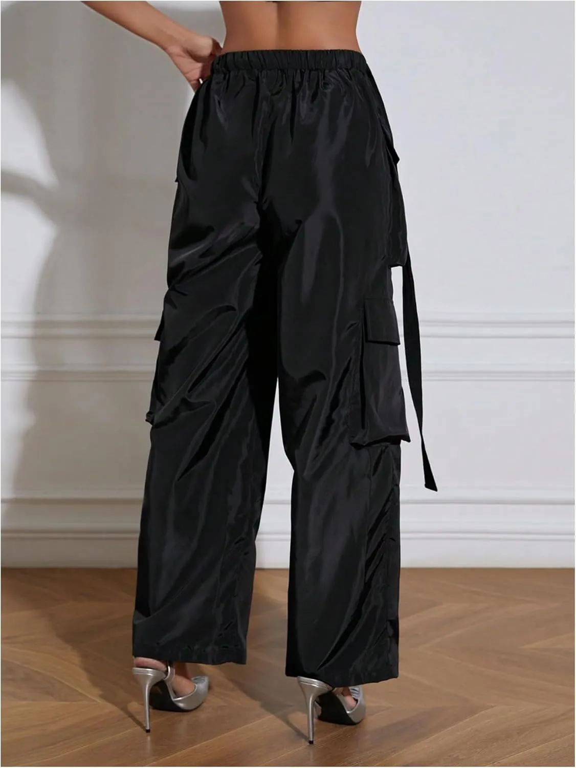 OYOANGLE Women's High Waist Flap Pocket Cargo Pants Fashion Y2K Streetwear Baggy Trousers
