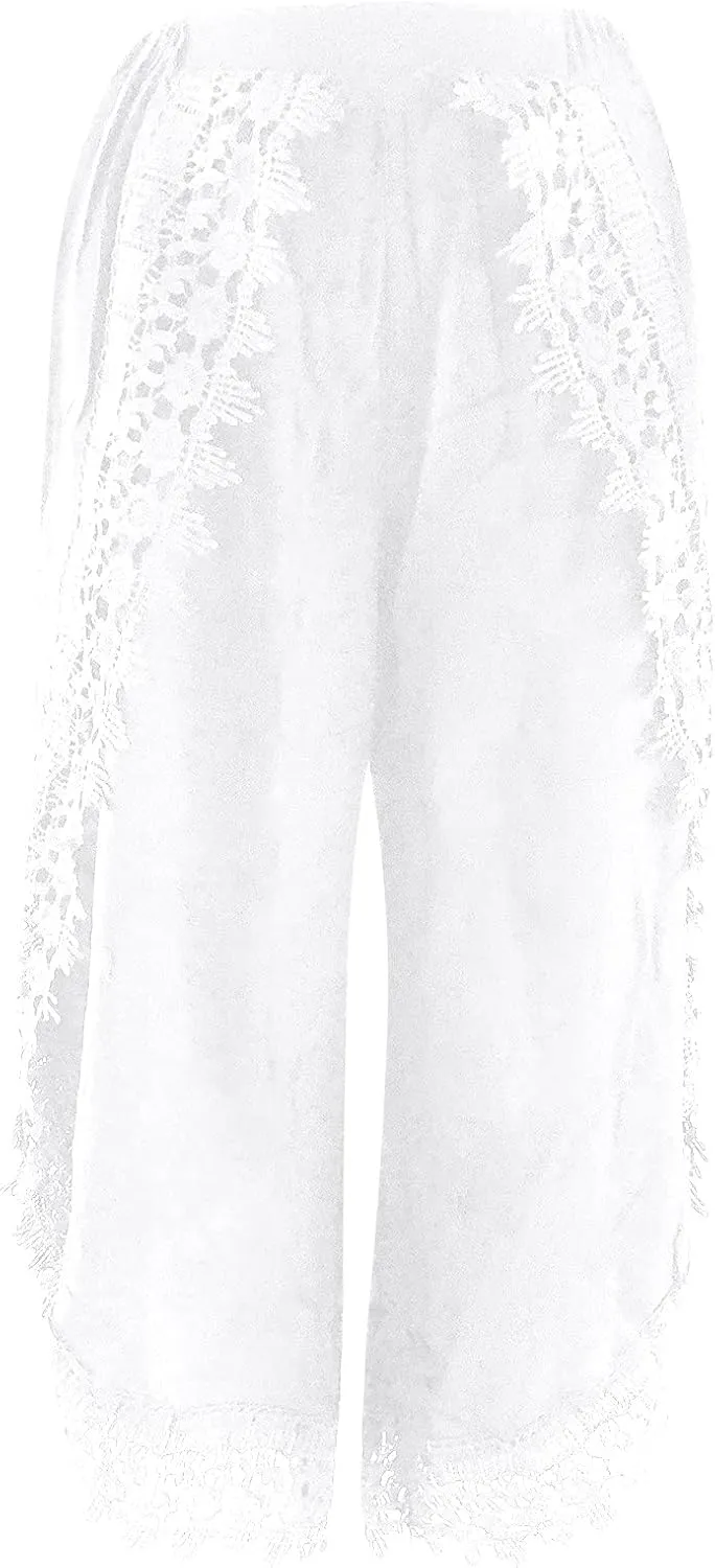 Palazzo Pants Women High Waist Wide Leg Boho Harem Yoga Pants Summer Irregular Lace Hippie Culottes Cropped Trousers