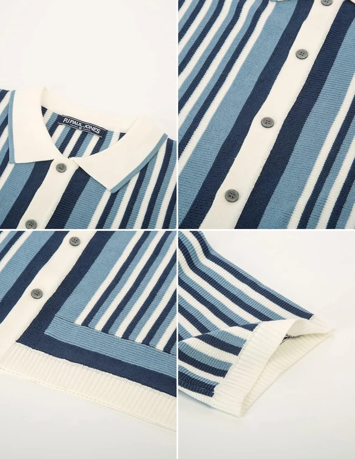 PJ PAUL JONES Men's Polo Shirts Retro Knit Shirt Vintage Striped Shirt