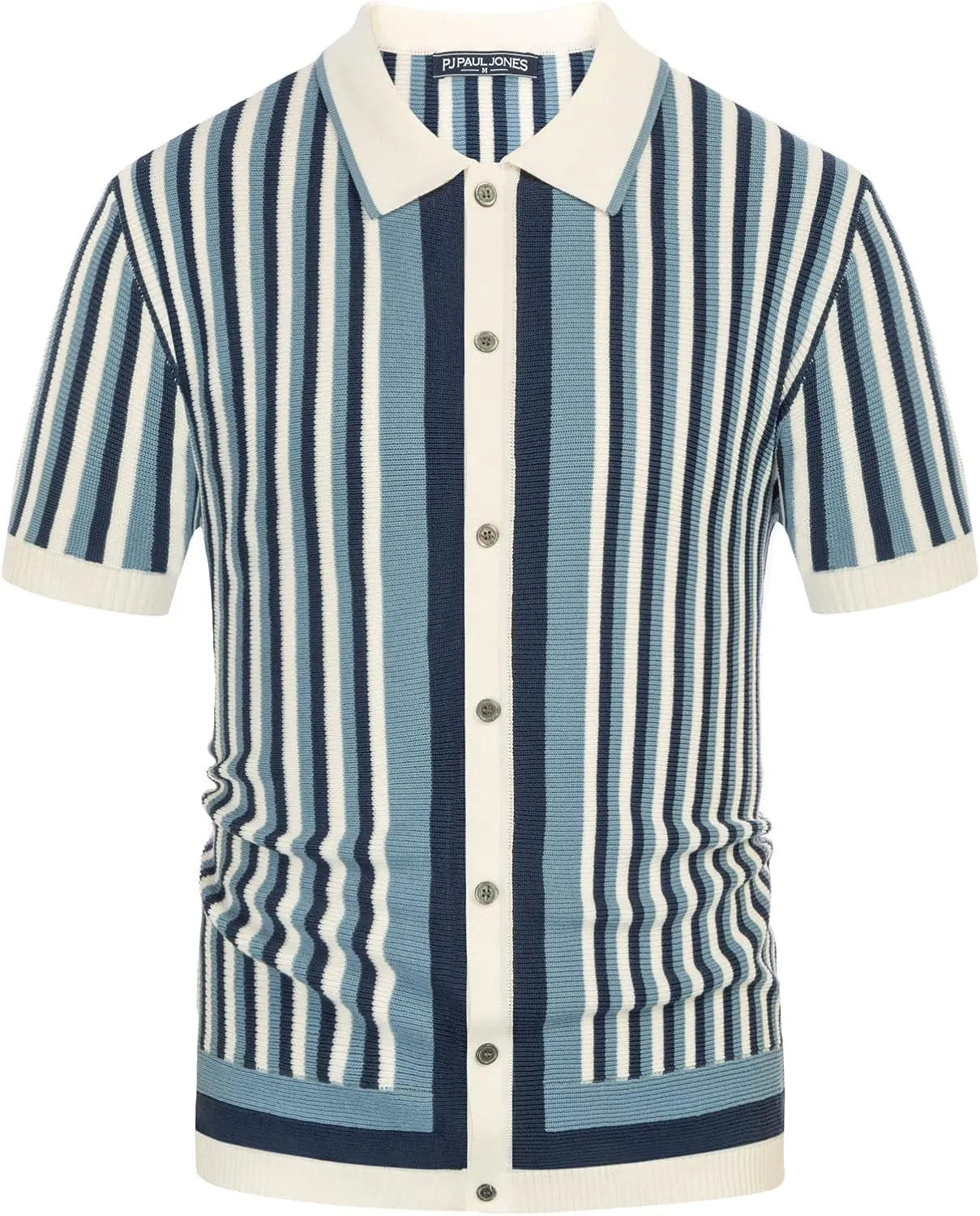 PJ PAUL JONES Men's Polo Shirts Retro Knit Shirt Vintage Striped Shirt