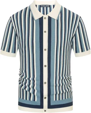 PJ PAUL JONES Men's Polo Shirts Retro Knit Shirt Vintage Striped Shirt