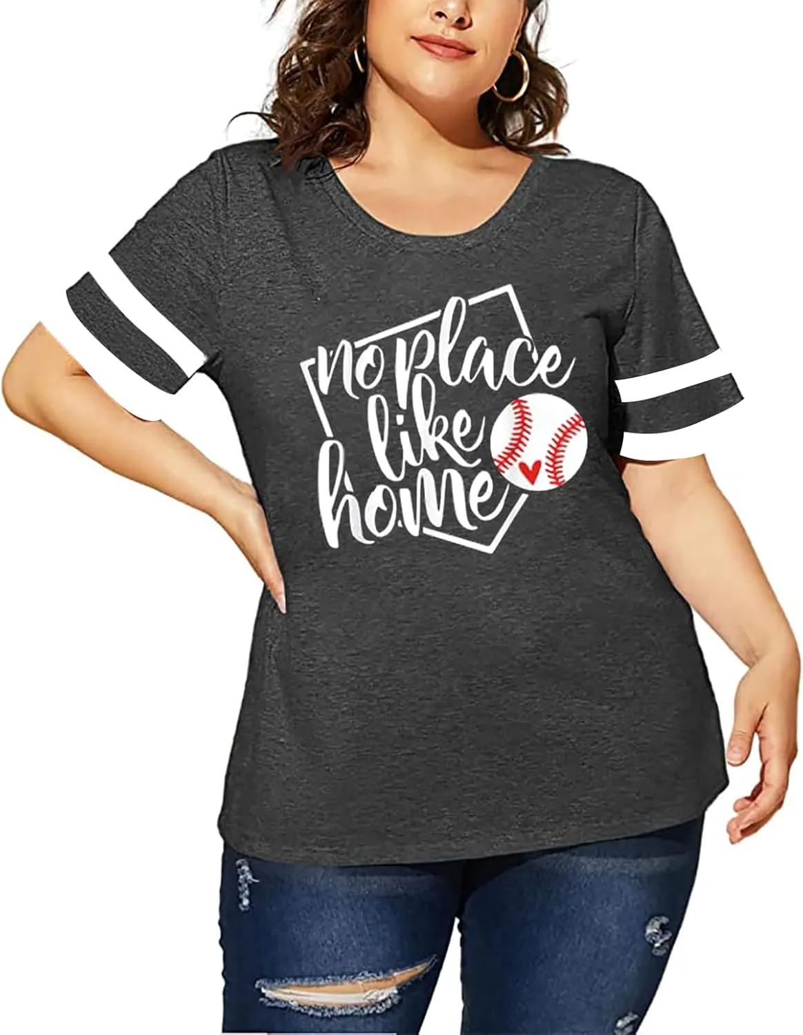 Plus Size Baseball Mom Shirt Women Love Heart Graphic Baseball T Shirt Mothers Day Baseball Gift Short Sleeve Tees
