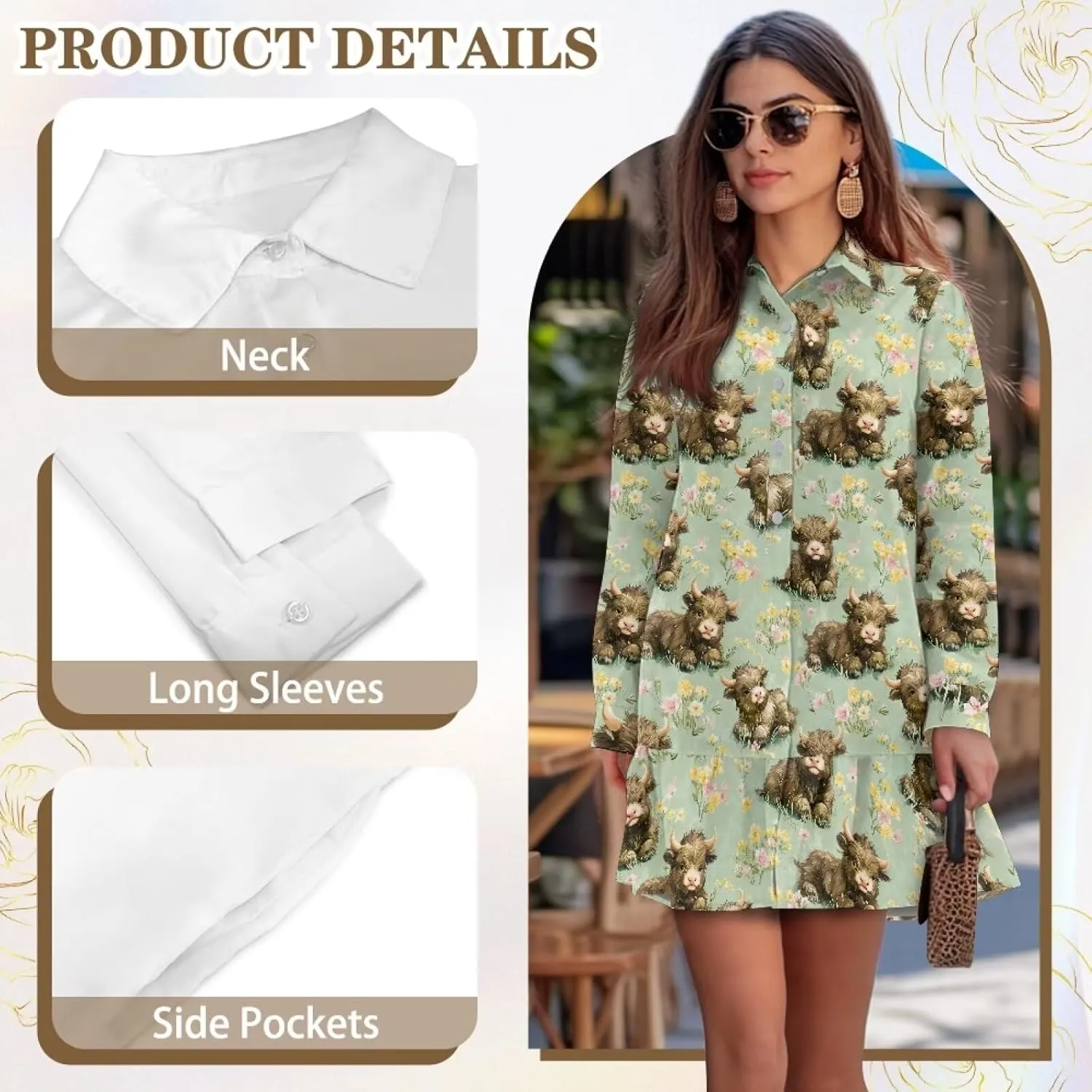 POLERO Womens Tunic Shirt Dress Long Sleeve Short Sundress Button Down V Neck Mini Dress with Pocket