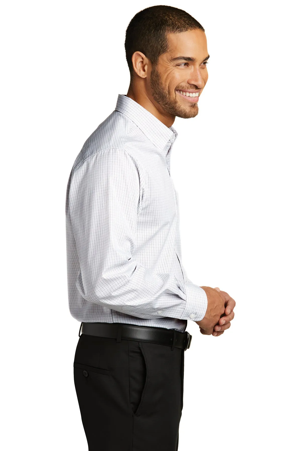 Port Authority Tattersall Easy Care Custom Shirts, White/ Dark Grey