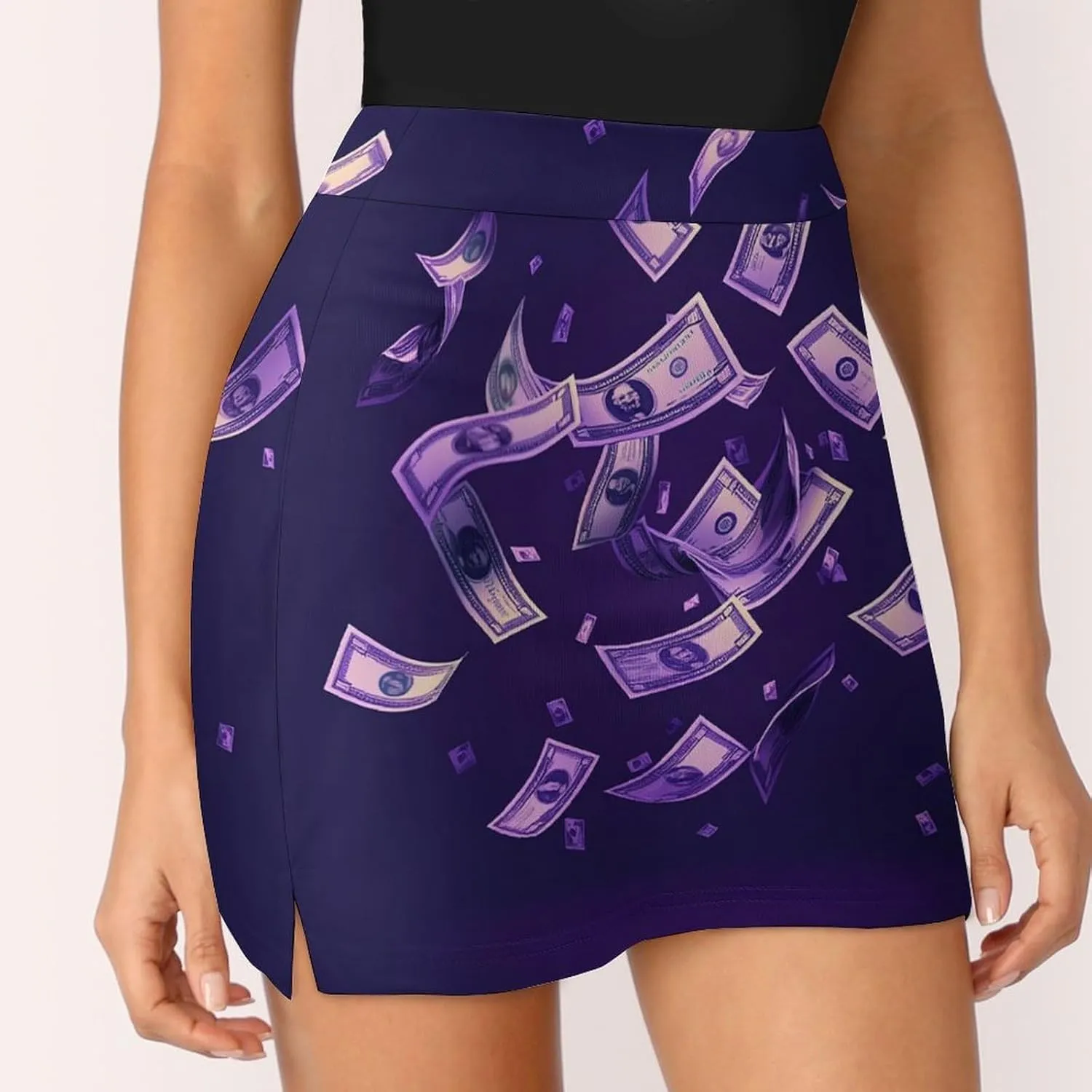 Psychedelic Purple Dollar Women's Mini Tennis Skirt with Shorts Underneath Athletic Workout Cute Skorts