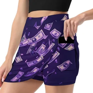 Psychedelic Purple Dollar Women's Mini Tennis Skirt with Shorts Underneath Athletic Workout Cute Skorts