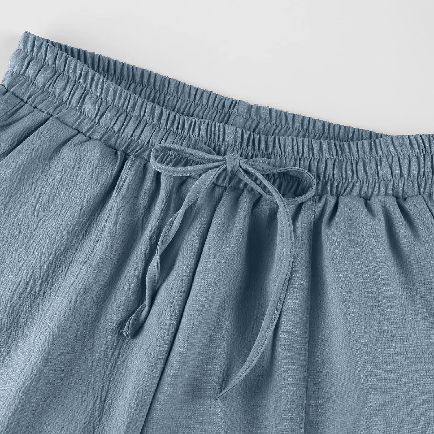 PTOLOCIF Womens Cotton Linen Pants Culottes Pants Elastic High Waist Wide Leg Palazzo Trousers Straight Leg Pant with Pockets